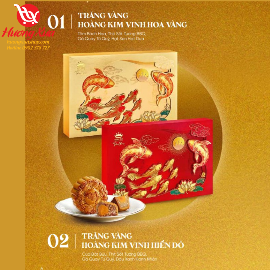 Bánh trung thu Kinh Đô Trăng Vàng Hoàng Kim Vinh Hiển Đỏ (4 bánh + 1 trà) (Đỏ)