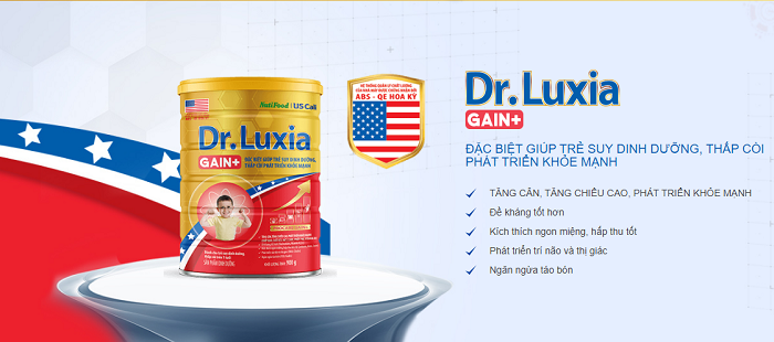 Sữa Dr.Luxia Gain+ trẻ suy dinh dưỡng thấp còi phát triễn khỏe mạnh
